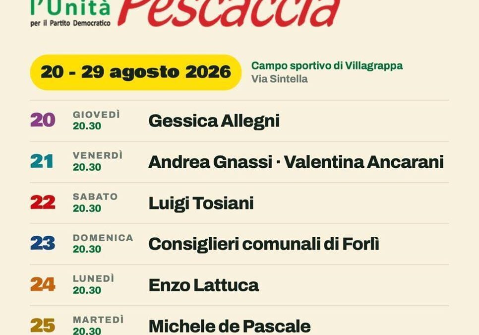 Festival de l’Unità della Pescaccia: tra gli ospiti Michele de Pascale e Stefano Bonaccini